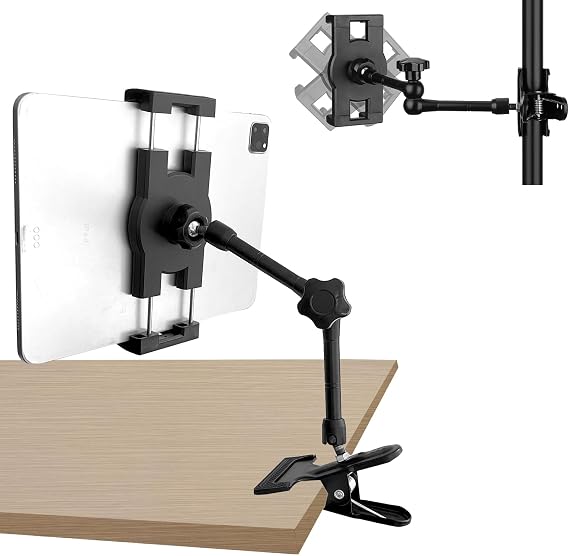 Mippko Tablet Holder for Desk/Table/Easel/Board/Shelf,360 Adjustable Aluminium Alloy Arm Metal Clamp iPad Mount,Compatible with 7~12.9" iPad/Nexus/LG G Pads/e-Reader/Switch