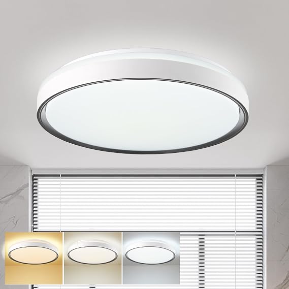 DINGLILIGHTING Round 32W LED Ceiling Light, Modern Flush Ceiling Light with Remote Control Dimmable Ceiling Lamp for Bedroom,Kitchen,Toilet,Living Room,3000-6000K,Black [Energy Class G]