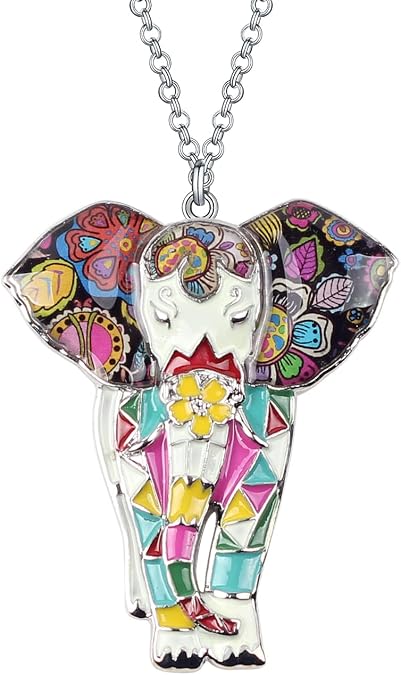 BONSNY Signature Africa Wildlife Collection SUNRISE Jungle Safari Wild Elephant Enamel Pendant Necklace