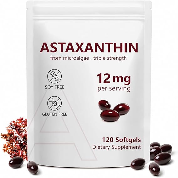 Astaxanthin 12mg, 120 Softgels, 4 Month Supply, Premium Astaxanthin Antioxidant Supplements with Antioxidant Activity, Supports Eye, Immune, Joint, Skin Health, Internal Circulation