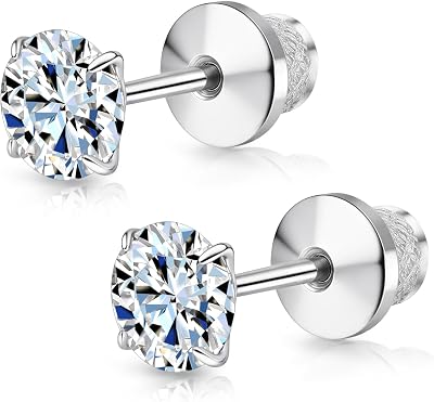 Limerencia Moissanite Stud Earrings, F136 Titanium Screw Back Earrings, D Color VVS1 Clarity Lab-created Moissanite Earrings, Hypoallergenic G23 Pure Titanium for Women Men Sensitive Ears