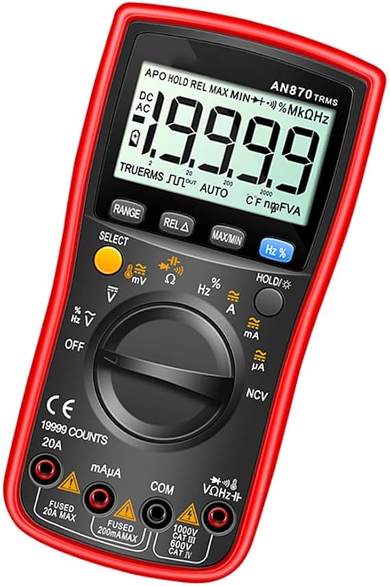 AN870 Digital Multimeter 19999 Counts NCV Detection Backlit Display AC DC Voltage Current Resistance Capacitance Temperature Tester with Silicone Cover