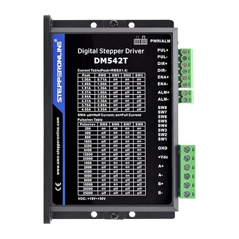STEPPERONLINE CNC Stepper Motor Driver 1.0-4.2A 20-50VDC 1/128 Micro-Step Resolutions for Nema 17 and 23 Stepper Motor DM542T