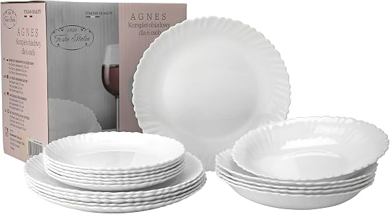 Tableware Set for 6 People 18 Pieces Plate Set Made of Opal Glass White Dinnerware Set Bowl and Plate Set Modern Dinner Service Plate Dining Service Crockery Set for 6 People