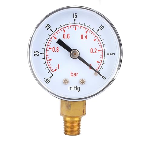 Vacuum Gauge, 50mm Dial 1/8 BSPT Bottom Connection Pressure Gauge, Bar inHg Dual Scale for Air Compressor Water Oil Gas Outdoor