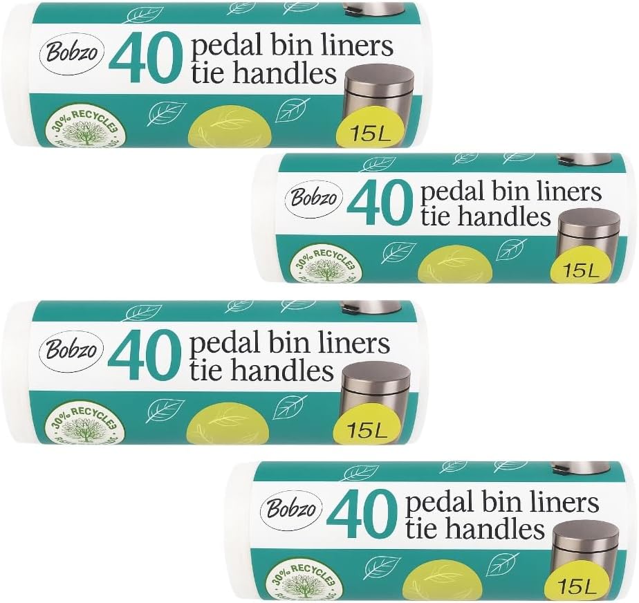160 Pedal Bin Liners – 15L Scented Bin Bags with Tie Handles – Small Rubbish Bags for Bathroom, Kitchen & Bedroom – Strong, Leak-Proof & Tear-Resistant – 4 x 40 Bags (White/Yellow)
