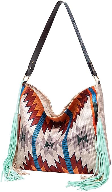 Canvas Women Tote Bags Ethnic Style Shoulder Tote Tassel Handbags Big Purse Top Handle Satchel Tote Shoulder Bag