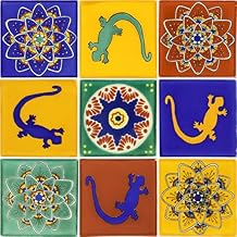 Tile Set of 9 Individual 414 x 414 Ceramic Talavera Mexican Tiles