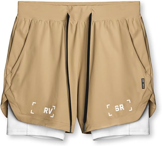 Men's 2 in 1 Running Shorts Quick Dry Gym Athletic Workout Shorts with Liner for Men Phone Pockets