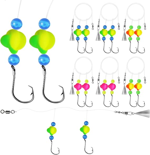 6pcs Pompano Rigs Surf Fishing Rigs Pre-Tied Rigs Saltwater Fishing Rigs with Double Circle Hook and Pyramid Sinker