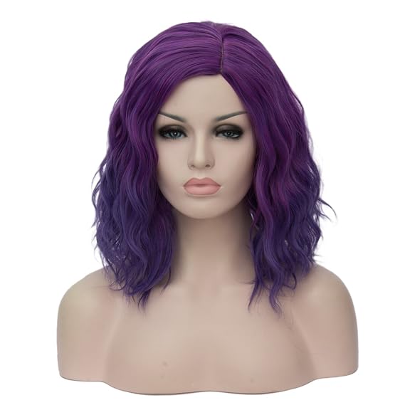 Mildiso Purple Wigs for Women Mardi Gras Wig Short Purple Bob Wig M004PR | Cute Curly Wavy Hair Wigs with Cap for Halloween Cosplay Party