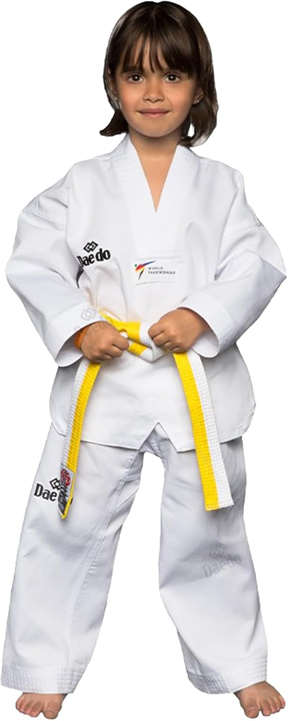 Daedo Taekwondo Beginner Uniform - WT Recognized, International Standards, White V-Neck, Includes Pants & Belt