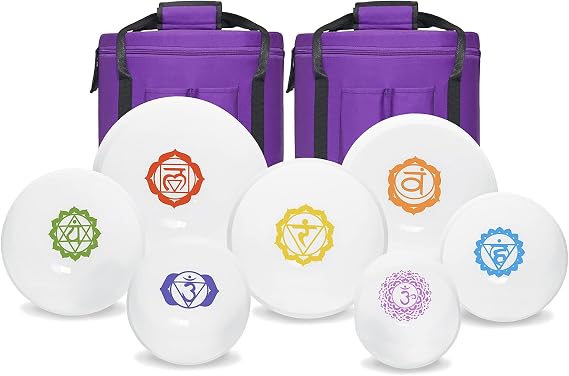 CVNC Crystal Singing bowl Set of 7 for Sound Healing White Chakra 6"-12"
