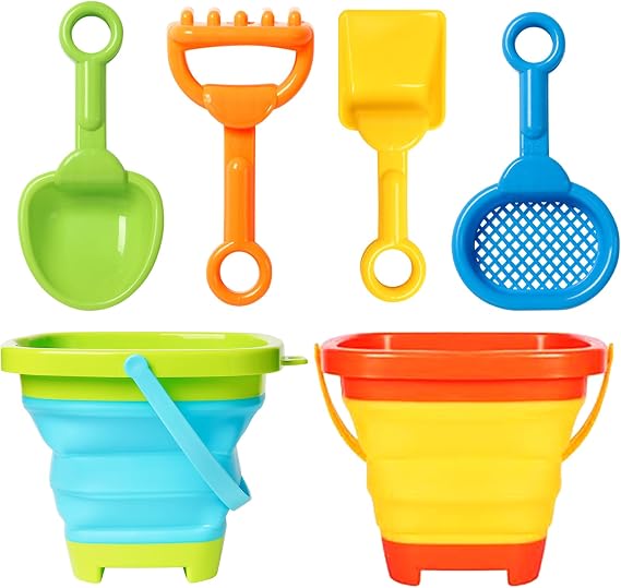Collapsible Beach Toys,Foldable Sand Bucket and Spade Beach Set For Kids