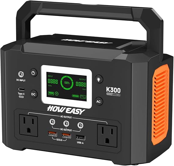 HOWEASY Portable Power Station 300W,Solar Generator 222Wh