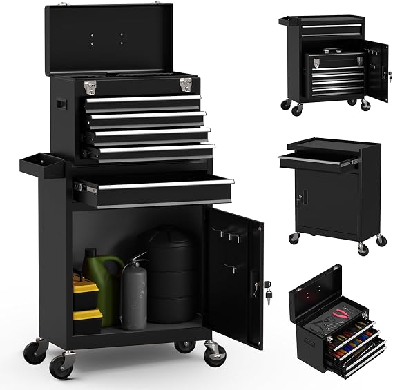 Big Rolling Tool Chest, Tool Chest with Drawers and Wheels Tool Cabinet Tool Storage Removable,Rolling Tool box with Lockable Drawers, Toolbox for Mechanics Garage Workshop (Black.)