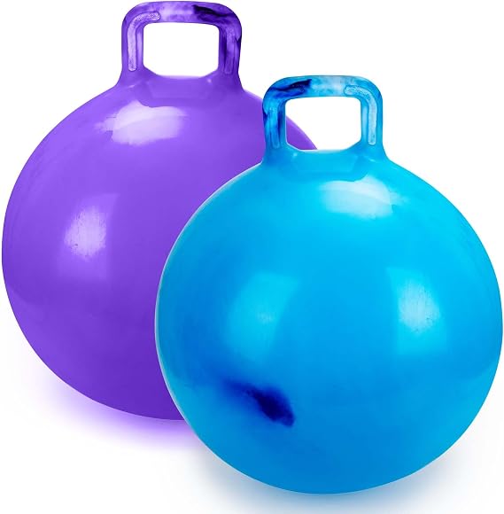 Hopper Ball 2 Pack with Air Pump, 18 Inch Bounce Balls with Handles for Kids, Best Gift for Ages 3 4 5 6 7 8 Boys and Girls, Toys for Ages 3-10, Ride on Toys for Kids 4-8, Hopper Toy