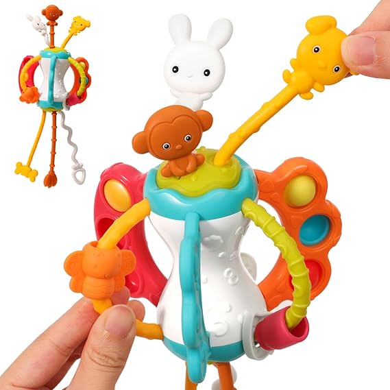 Baby Airplane Travel Toy for Toddlers 1-3, Silicone Pull String Sensory Toy | Airplane Travel Essential for Baby Infant Flights, Car Rides and Stroller Carseat,Silicone Pull String Toy for Toddler 1 2 3