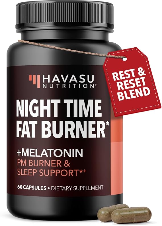 Night Time Fat Burner Capsules for Men and Women - Appetite Suppressant for Weight Loss with White Kidney Bean - 60 Count - Metabolism Booster with Melatonin for Sleep Support - 2-Month Supply