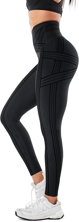 Fanka Powerband Resistance Leggings for Women, Full Length Sculpting Compression with Built-in Bands, Reversible Wear,Black,X-Small