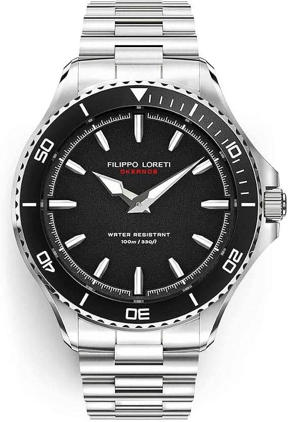 Filippo LORETI Okeanos Mens Dive Watch, Italian Design Mens Wrist Watch, Stainless Steel 42mm 100M Water Resistant, Sapphire Glass Watch for Men, Miyota Movement, Black Dial