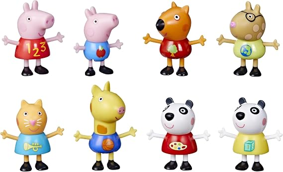 Peppa Pig Figure 8-Pack Toy Includes, George Pig, Peggi Panda, Candy Cat and More, for Ages 3 and up