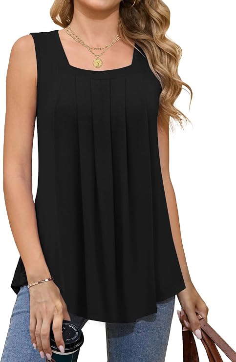 Tencede Women's Summer Tank Tops Square Neck Sleeveless Cute Casual Loose Flowy Fit S-4XL