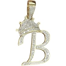 Real Diamond Initial B Pendant in 10kt Gold with Crown, for Men and Women