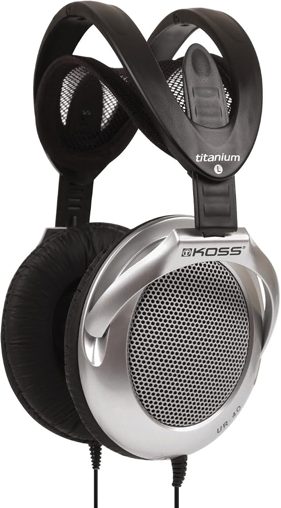 Koss UR40 Collapsible Over-Ear Headphones, Silver, Retro Style, Wired Plug