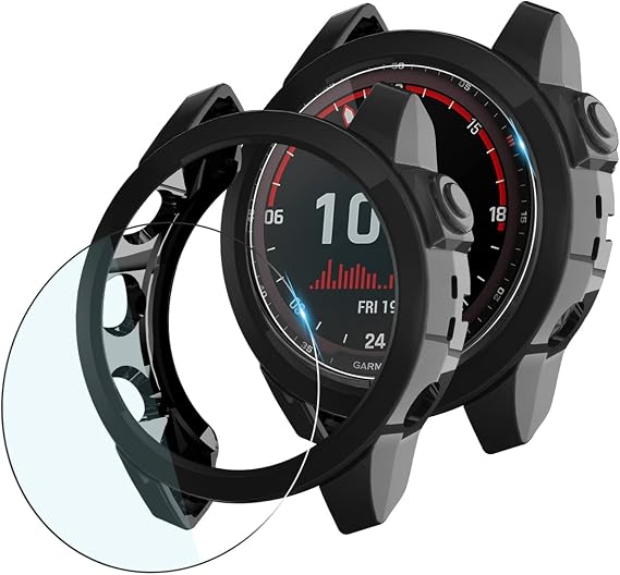 Suoman 4-Pack for Garmin Fenix 7X 51mm Case, 9H Tempered Glass Screen Protector+ All-Round Tup Protective Cover Bumper -Black
