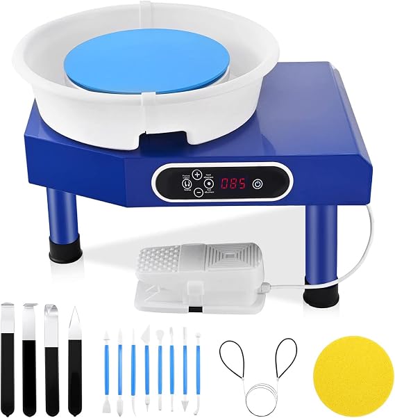 Electric Pottery Wheel 25cm 350W Heavy Duty Ceramic Pottery Forming Machine with Foot Pedal and LCD Touch Screen for Beginners DIY, Clay Tool for Home School Pottery Studios