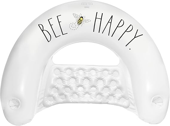 Coconut Float Rae Dunn x Chill Chair Lounger - New! Bee Happy Theme - Adult Size Multi-Purpose Inflatable Drifter & Lounge Chair - Versatile Ride-On for Summer & Swim Parties