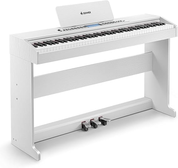 Donner DDP-95 Digital Piano 88 Key Weighted Keyboard Full Size, Wireless MIDI Record, 4.3" LCD, 610 Tones, 600 Rhythms, 110 Demos, 3 Piano Teaching Modes, Gifts for Beginner, White