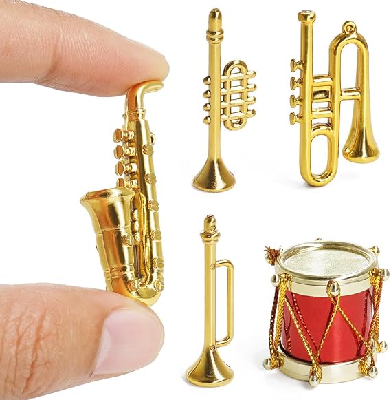 Odoria 1/12 Miniature Musical Instruments 5Pcs Tiny Mini Plastic Brass Instrument Saxophone Trumpet Trombone Miniatures Dollhouse Decoration Accessories Doll House Accessory