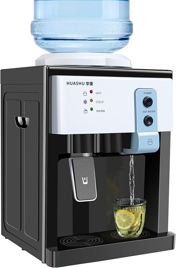 Top Loading Countertop Water Cooler Dispenser for 1.1-4.9Gal Bottles 500W 75W Hot and Cold Water Dispenser 46.4-59F / 194F Counter Top Water Dispenser for Bedroom Studio Office