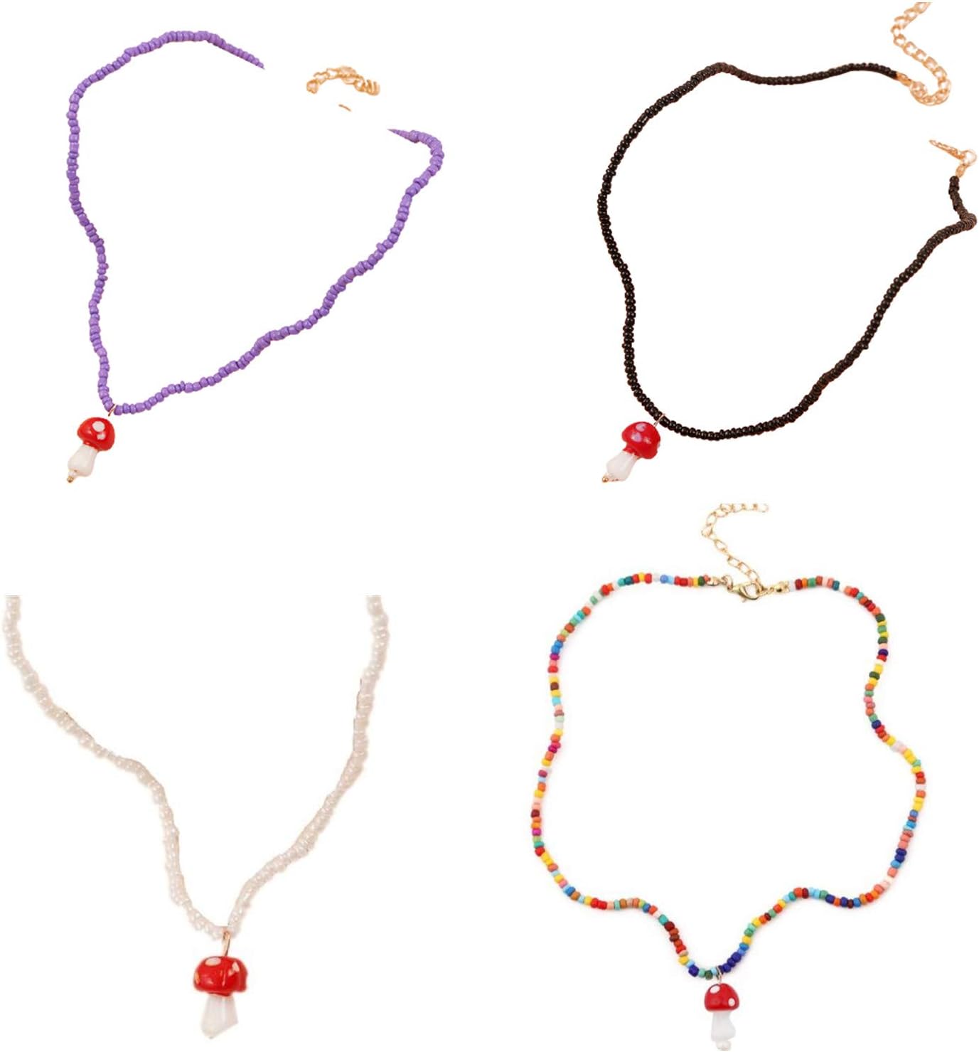 Colorful Beaded Mushroom Shape Pendant Necklace Handmade Seed Beads Sweet Fresh Mushroom Y Necklace Creative Bohemia Vaction Jewelry for Women