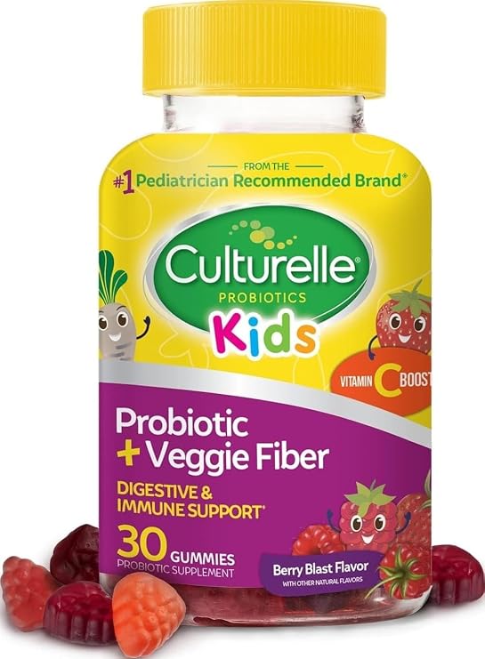 Culturelle Kids Probiotic + Veggie Fiber Gummies, Ages 3+, Berry, 30 Count