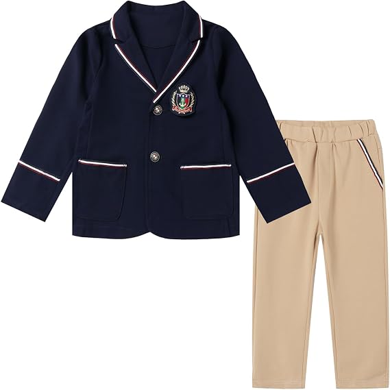 Mud Kingdom Boys British School Uniform Set Long sleeve Tie Badge Pleated Plaid Back to School 4-16Y