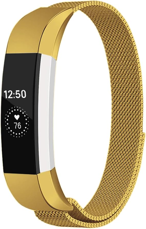 Metal Loop Bands Compatible with Fitbit Alta/Fitbit Alta HR, Breathable Stainless Steel Loop Mesh Magnetic Adjustable Wristband for Women Men(Gold)