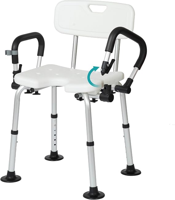 ELENKER Shower Chair with Cutout Seat, Medical Shower Seat Bath Chair with Large Non-Slip Tips and Flip-up Armrests for Elderly, Disabled and Pregnant Women
