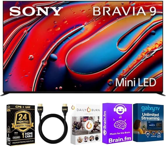 Sony BRAVIA 9 Mini LED QLED 4K HDR Google TV Bundle - XR Backlight Master Drive, Dolby Vision, 120Hz VRR w/ 24 Month CPS Protection Plan, UAX HDMI Cable, Streaming Bundle (75, Inches)