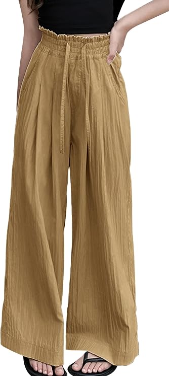 Happy Cherry Girls Wide Leg Cotton and Linen Pants - Summer Lightweight Pants Beach Vacation Leisure 5-16 Years Girls Outfits