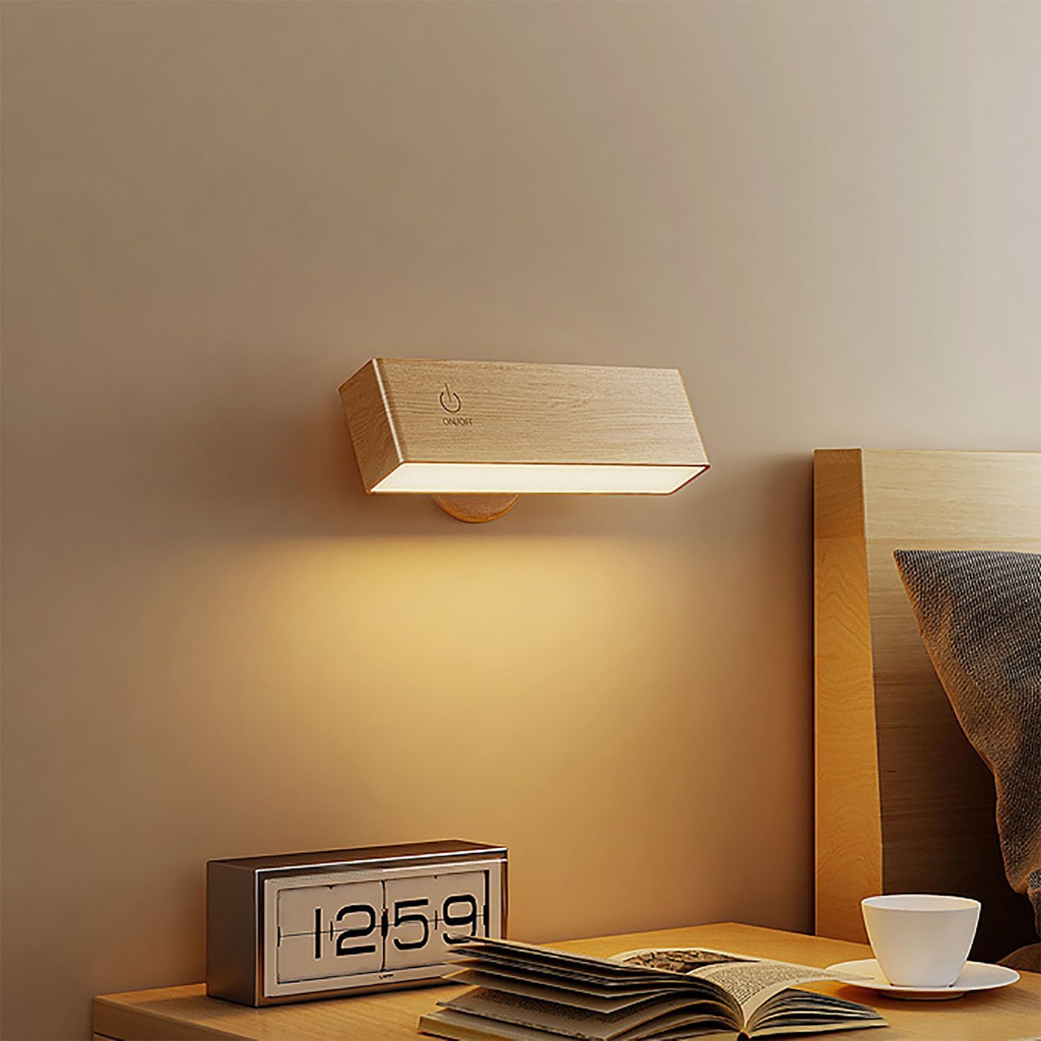 LED Solid Wood Wall Sconces, Wooden Bedside Lamp with Base and Detachable Lamp Head, 360° Flexible Light Source Adjustment, 4000K Neutral Lights for Indoor Bedroom Living Room Study Corridor