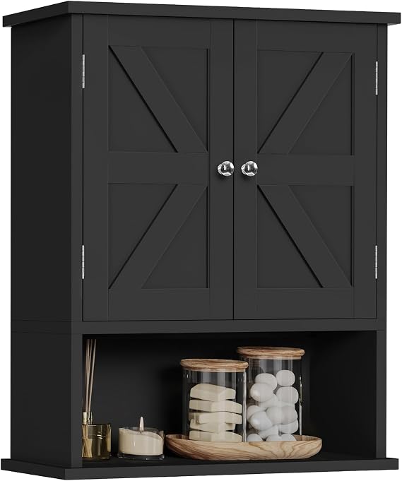 TEENFON Bathroom Wall Cabinet Over the Toilet Storage Cabinet, Black