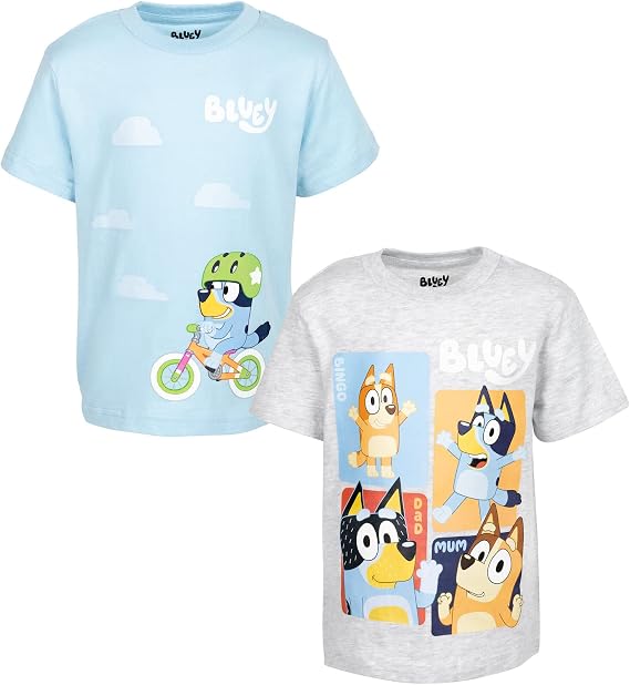 Bluey Boys' Short Sleeve T-Shirt 2-Pack Toddler to Little Kid