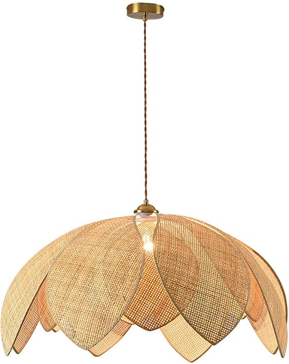 Rattan Woven Pendant Light, Hand-Woven Flower Shaped Ceiling Chandelier, Handmade Bamboo Hanging Lamp for Dining Room Bar Cafe Rustic Decor Lighting