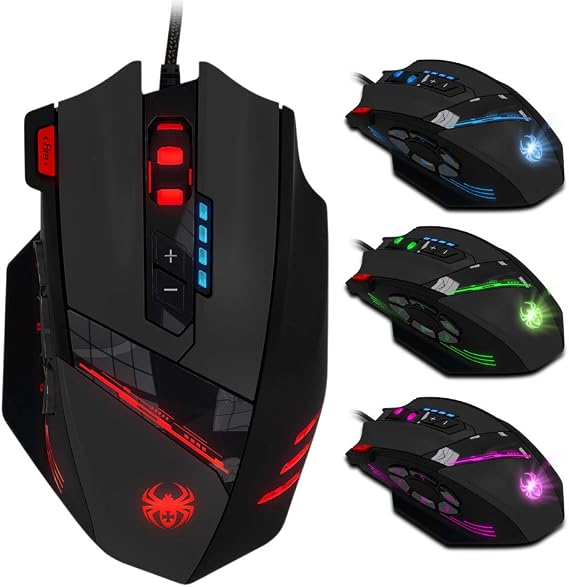 C-12 Wired USB Optical Gaming Mouse 12 Programmable Buttons Computer Gaming Mouse 4 Adjustable DPI 7 LED Lights
