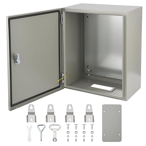 Steel Electrical Box, Stainless Steel Electrical Enclosure Box 20x16x8'', Outdoor Junction Box IP66 Waterproof & Dustproof, Universal Electrical Box with Lock & Mounting Plate
