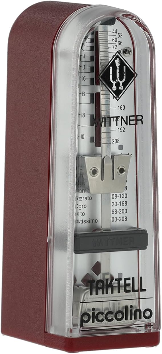 Wittner Metronome Taktell Piccolino Series 890 - Plastic casing - Without bell - Ruby red - Mechanical winding - No batteries required - Made in Germany