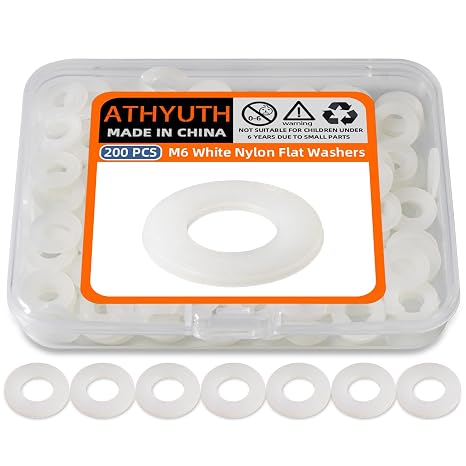 M6 White Nylon Washers, 6mm ID, 12mm OD, 1.2mm Thickness, Plastic Flat Round Washers, 200 Pieces Nylon Washer Hardware Set